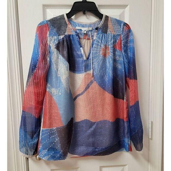 Diana Von F Silk Chiffon Floral-Print Top 0 - Picture 1 of 6